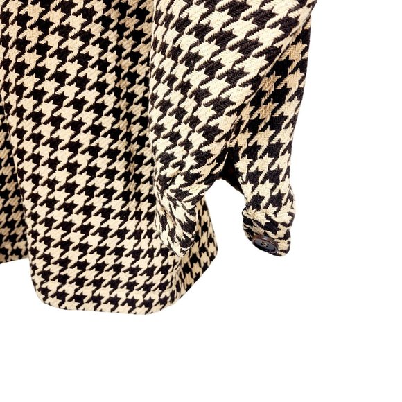 Houndstooth Button-Up Long Sleeve Coat Jacket 2XL Black & Beige - Picture 9 of 12